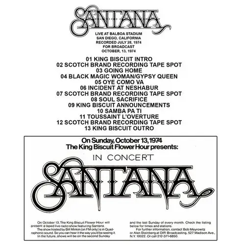 Santana - King Biscuit Flower Hour 10/13/74 1974