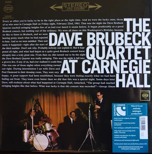 The Dave Brubeck Quartet 'At Carnegie Hall' 1963/2013